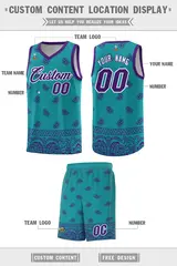 Aqua Purple Cashew Pattern Basketball Uniform Jersey 5