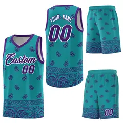 Aqua Purple Cashew Pattern Basketball Uniform Jersey 6