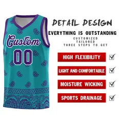 Aqua Purple Cashew Pattern Basketball Uniform Jersey 9