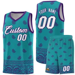 Aqua Purple Cashew Pattern Basketball Uniform Jersey