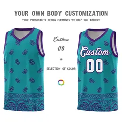 Aqua Purple Cashew Pattern Basketball Uniform Jersey 10