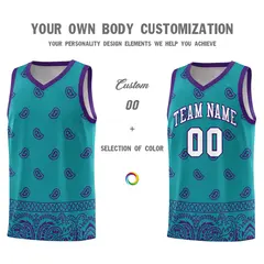 Aqua Purple Cashew Pattern Basketball Uniform Jersey 17