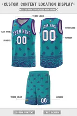 Aqua Purple Cashew Pattern Basketball Uniform Jersey 19