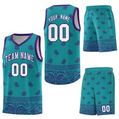 Aqua Purple Cashew Pattern Basketball Uniform Jersey 20