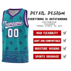 Aqua Purple Cashew Pattern Basketball Uniform Jersey 23