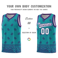 Aqua Purple Cashew Pattern Basketball Uniform Jersey 24