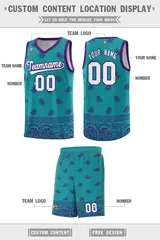 Aqua Purple Cashew Pattern Basketball Uniform Jersey 26