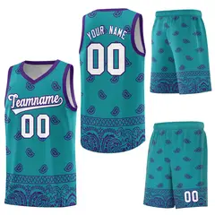 Aqua Purple Cashew Pattern Basketball Uniform Jersey 27