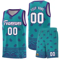 Aqua Purple Cashew Pattern Basketball Uniform Jersey 29