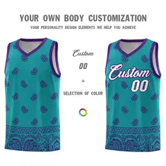 Aqua Purple Cashew Pattern Basketball Uniform Jersey 3