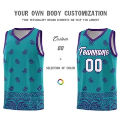 Aqua Purple Cashew Pattern Basketball Uniform Jersey 31