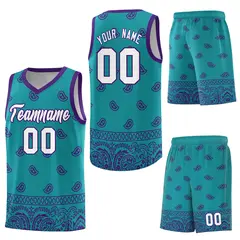 Aqua Purple Cashew Pattern Basketball Uniform Jersey 34