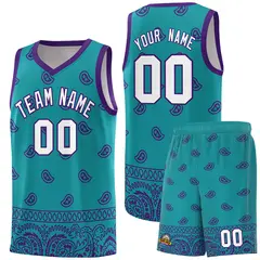 Aqua Purple Cashew Pattern Basketball Uniform Jersey 36