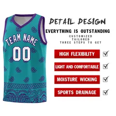 Aqua Purple Cashew Pattern Basketball Uniform Jersey 37
