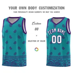 Aqua Purple Cashew Pattern Basketball Uniform Jersey 38