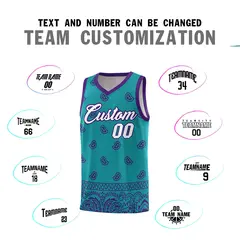 Aqua Purple Cashew Pattern Basketball Uniform Jersey 4