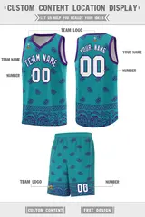 Aqua Purple Cashew Pattern Basketball Uniform Jersey 40