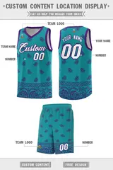 Aqua Purple Cashew Pattern Basketball Uniform Jersey 5