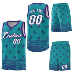 Aqua Purple Cashew Pattern Basketball Uniform Jersey 6