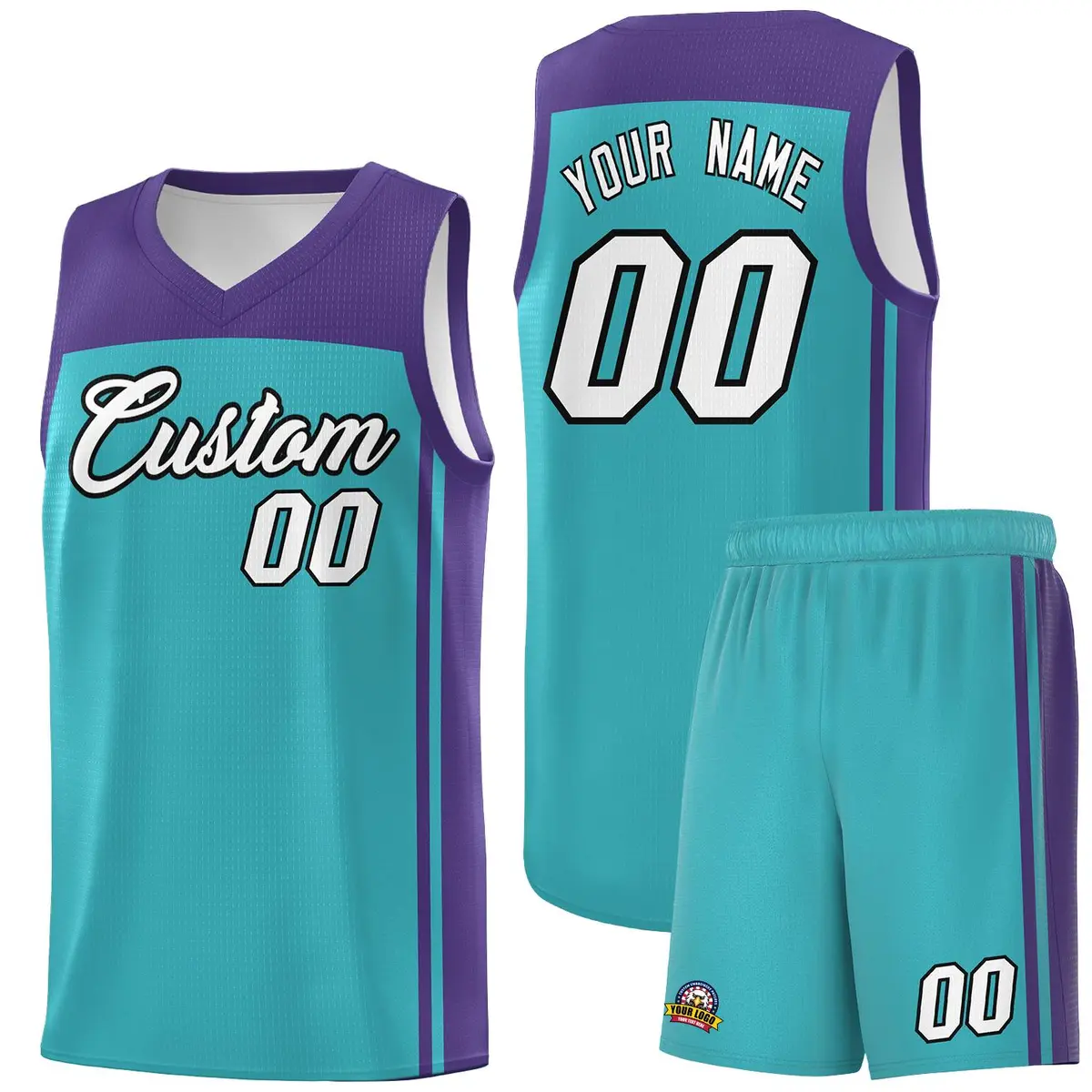 Aqua Purple Classic Basketball Jersey Set