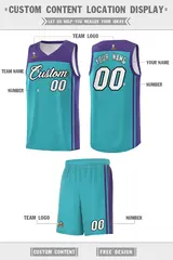 Aqua Purple Classic Basketball Jersey Set 5