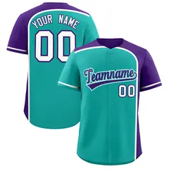 Aqua Purple Color Block Authentic Baseball Jersey 1