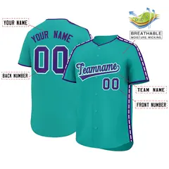Aqua Purple Color Block Side Dotted Line Baseball Jersey 2