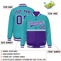 Aqua Purple Color Block Varsity Full-Snap Letterman Jacket 2