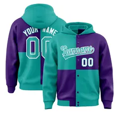 Aqua Purple Color Block Varsity Letterman Jacket Hoodie 1