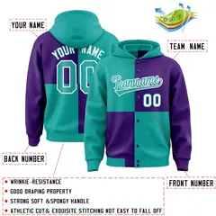 Aqua Purple Color Block Varsity Letterman Jacket Hoodie 4