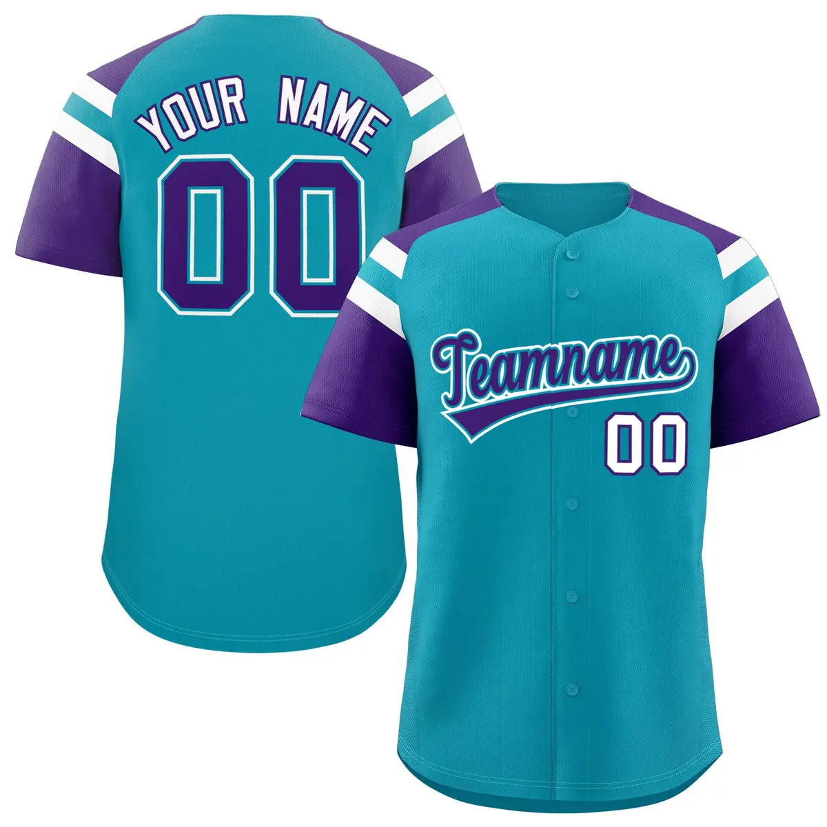 Aqua Purple Contrast Raglan Baseball Jersey