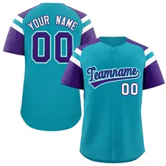 Aqua Purple Contrast Raglan Baseball Jersey 1