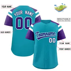Aqua Purple Contrast Raglan Baseball Jersey 2