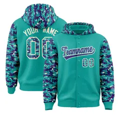 Aqua Purple-Cream Raglan Camo Varsity Full-Snap Letterman Jacket