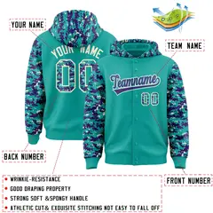 Aqua Purple-Cream Raglan Camo Varsity Full-Snap Letterman Jacket 4