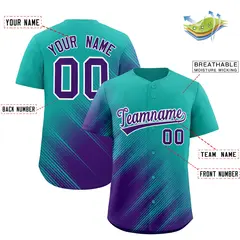 Aqua Purple Diagonal Stripe Gradient Fashion Baseball Jersey 2