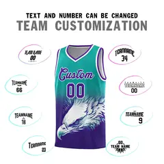 Aqua Purple Eagle Graffiti Pattern Basketball Jersey 2