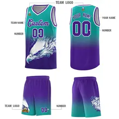Aqua Purple Eagle Graffiti Pattern Basketball Jersey 3