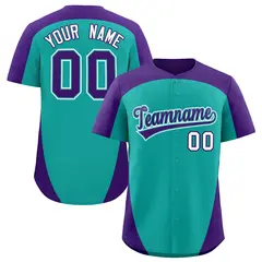 Aqua Purple Edge Color Block Baseball Jersey 1