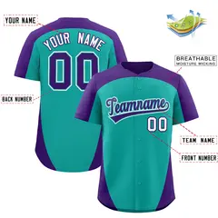 Aqua Purple Edge Color Block Baseball Jersey 2