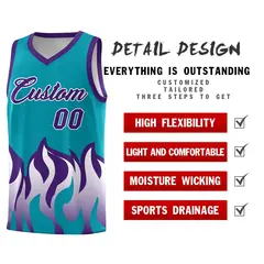 Aqua Purple Flame Pattern Sports Basketball Jersey 2