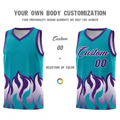 Aqua Purple Flame Pattern Sports Basketball Jersey 3