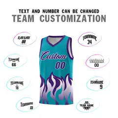 Aqua Purple Flame Pattern Sports Basketball Jersey 4