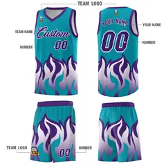 Aqua Purple Flame Pattern Sports Basketball Jersey 5