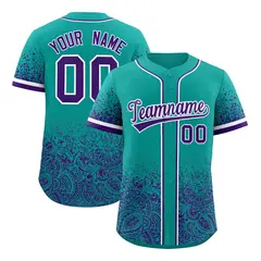 Aqua Purple Floral Gradient Full Button Baseball Jersey 1