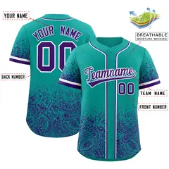 Aqua Purple Floral Gradient Full Button Baseball Jersey 2