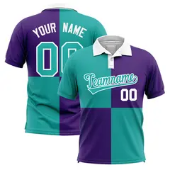Aqua Purple Four Squares Performance Polo Shirt