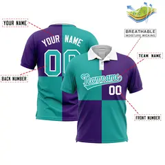 Aqua Purple Four Squares Performance Polo Shirt 2