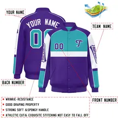 Aqua Purple Full-Snap Raglan Varsity Letterman Jacket 2