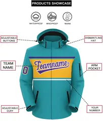 Aqua Purple-Gold Color Block Hooded Waterproof Jacket 2